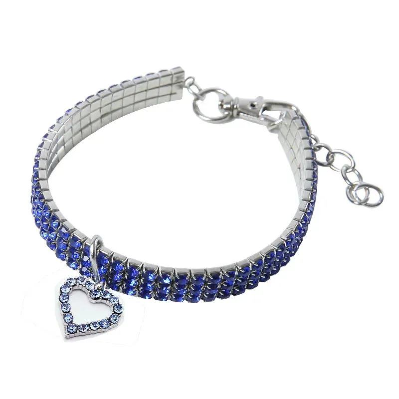 Luxury Bling Pet Collars - Shiny Rhinestone Necklace with Heart Pendant for Dogs & Cats | Diamond Puppy Collar