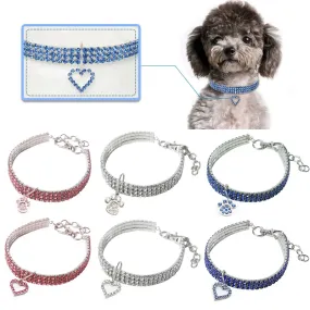 Luxury Bling Pet Collars - Shiny Rhinestone Necklace with Heart Pendant for Dogs & Cats | Diamond Puppy Collar