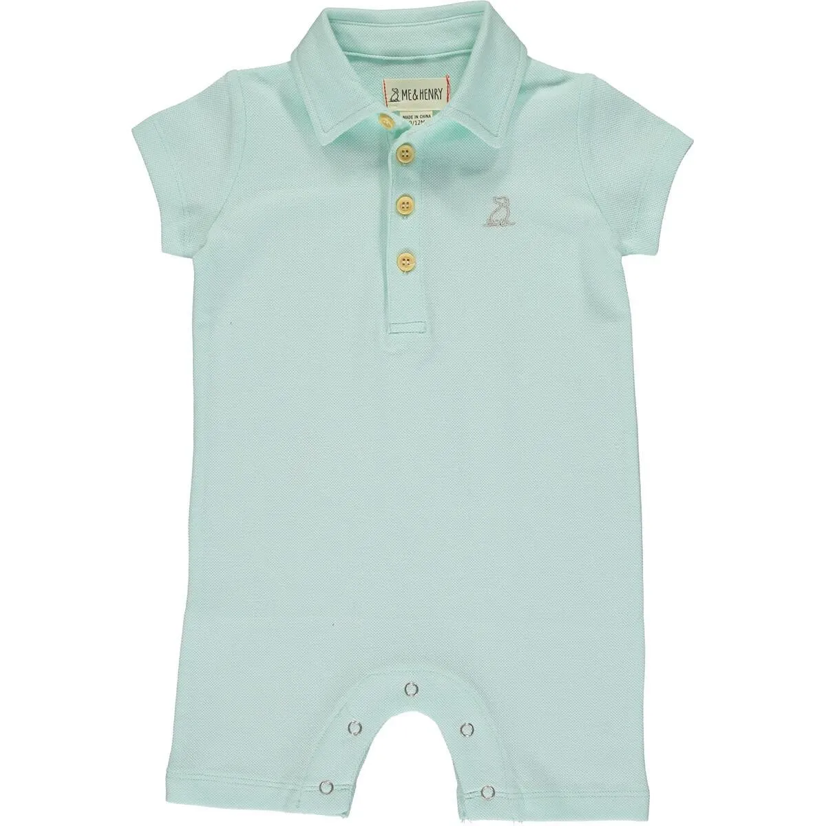 Me & Henry Mint Pique Collared Polo Romper