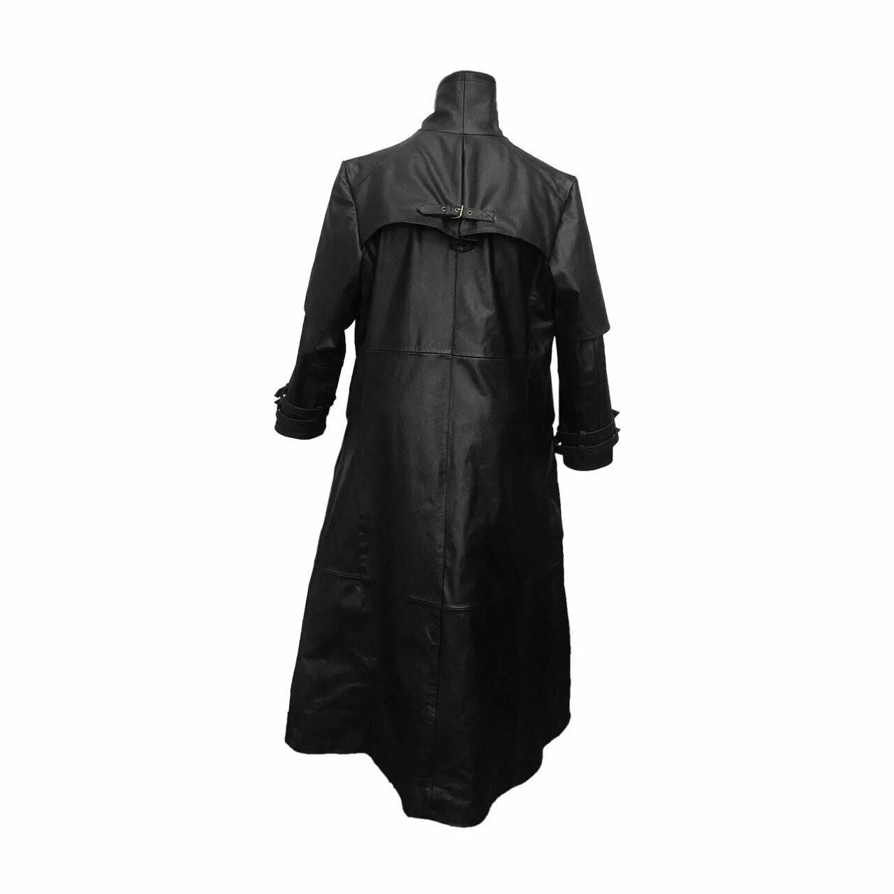 Mens Black Cow Leather Goth Matrix Steampunk Gothic Van Helsing Coat - T5