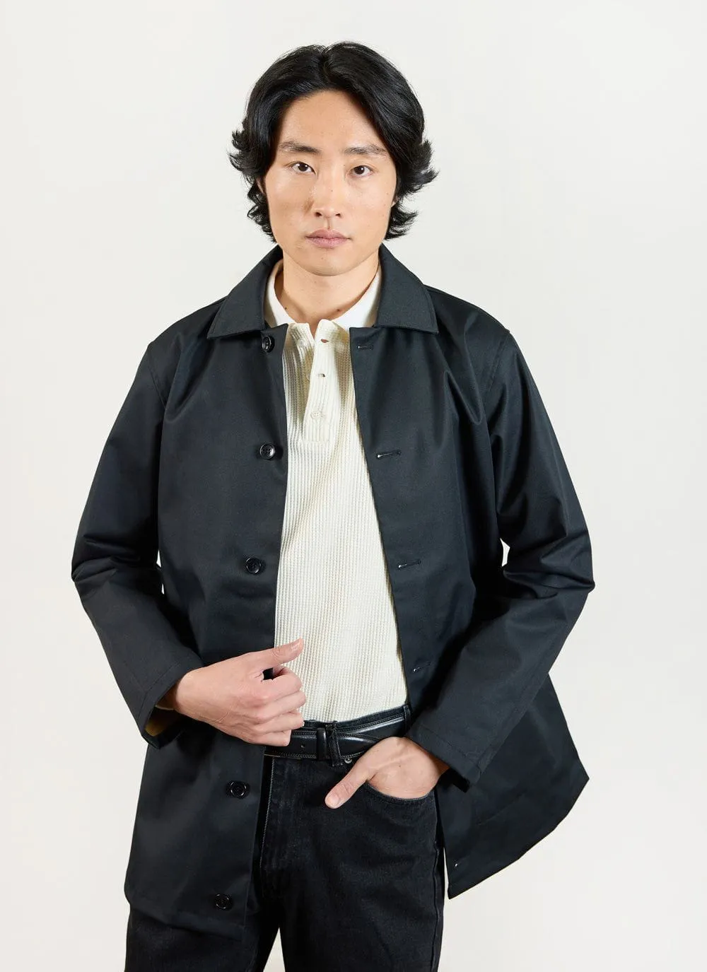 Men's Black Sherlock Short Trench Coat | Waterproof | Black with Cinnamon