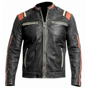 Men's Retro 3 Cafe Racer Biker Vintage Distressed Fashion Moto Leather Jacket