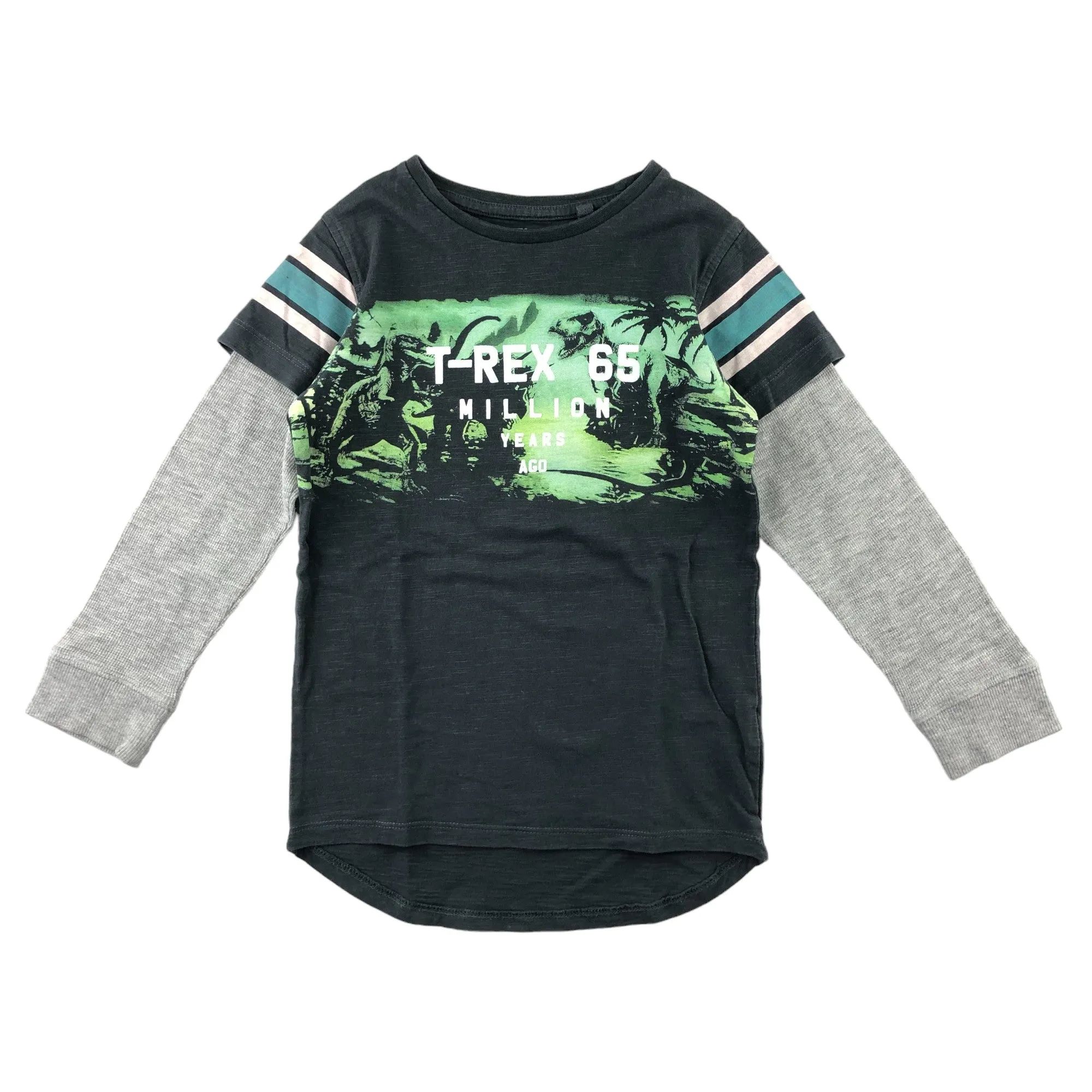 Next t-shirt 4-5 years grey T-rex print pattern long sleeve cotton