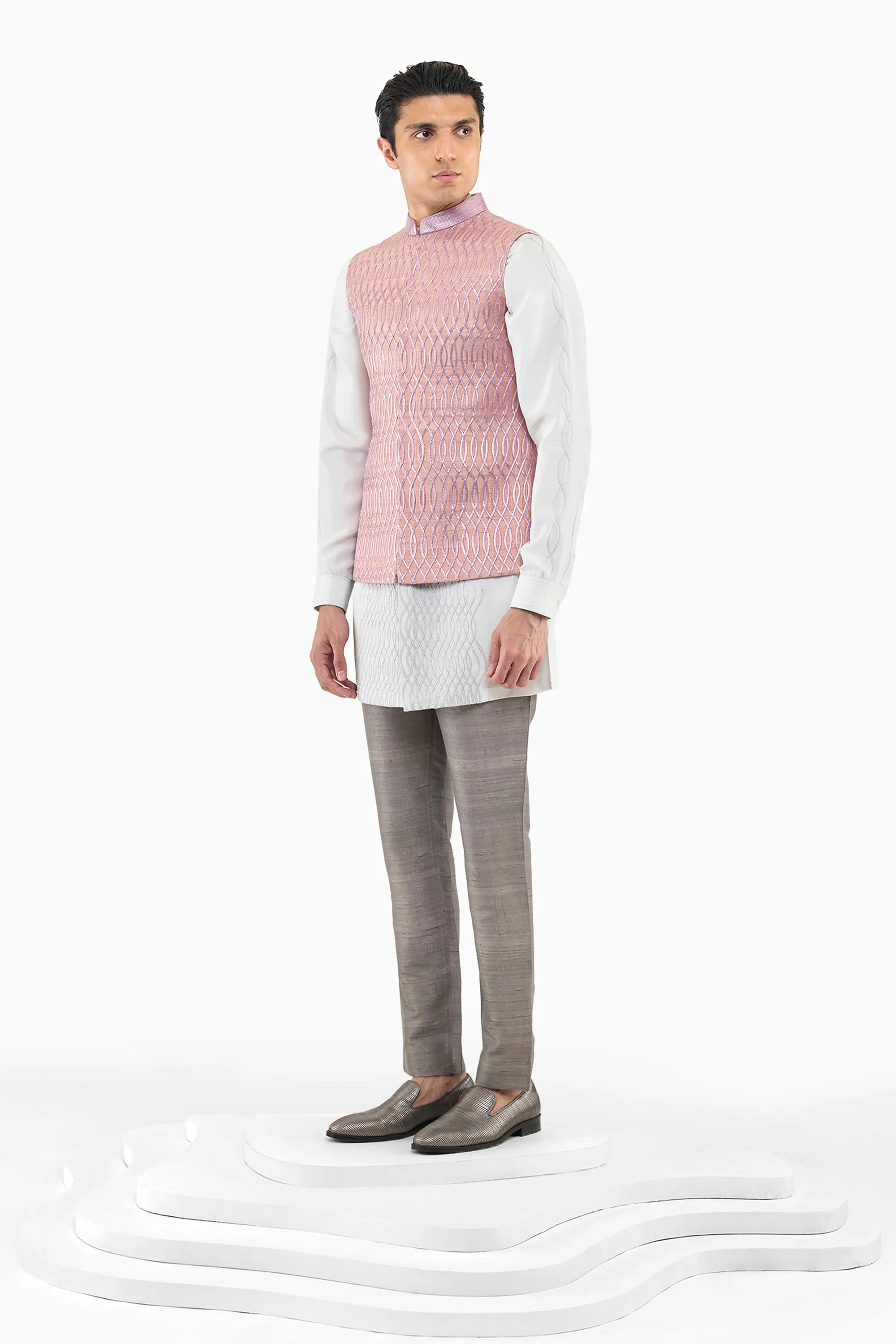 ONION PINK SCULPTED MESH NEHRU JACKET