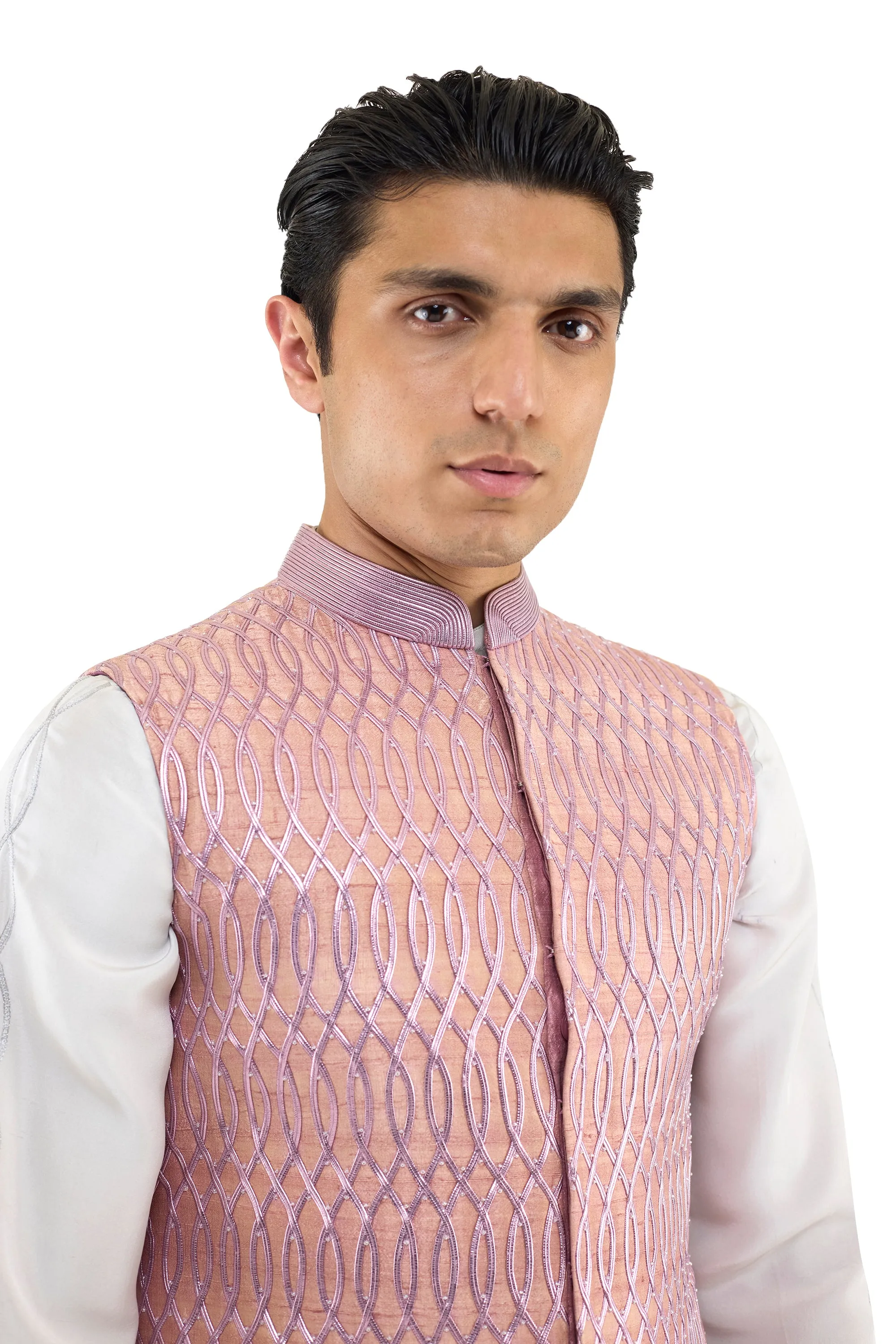 ONION PINK SCULPTED MESH NEHRU JACKET