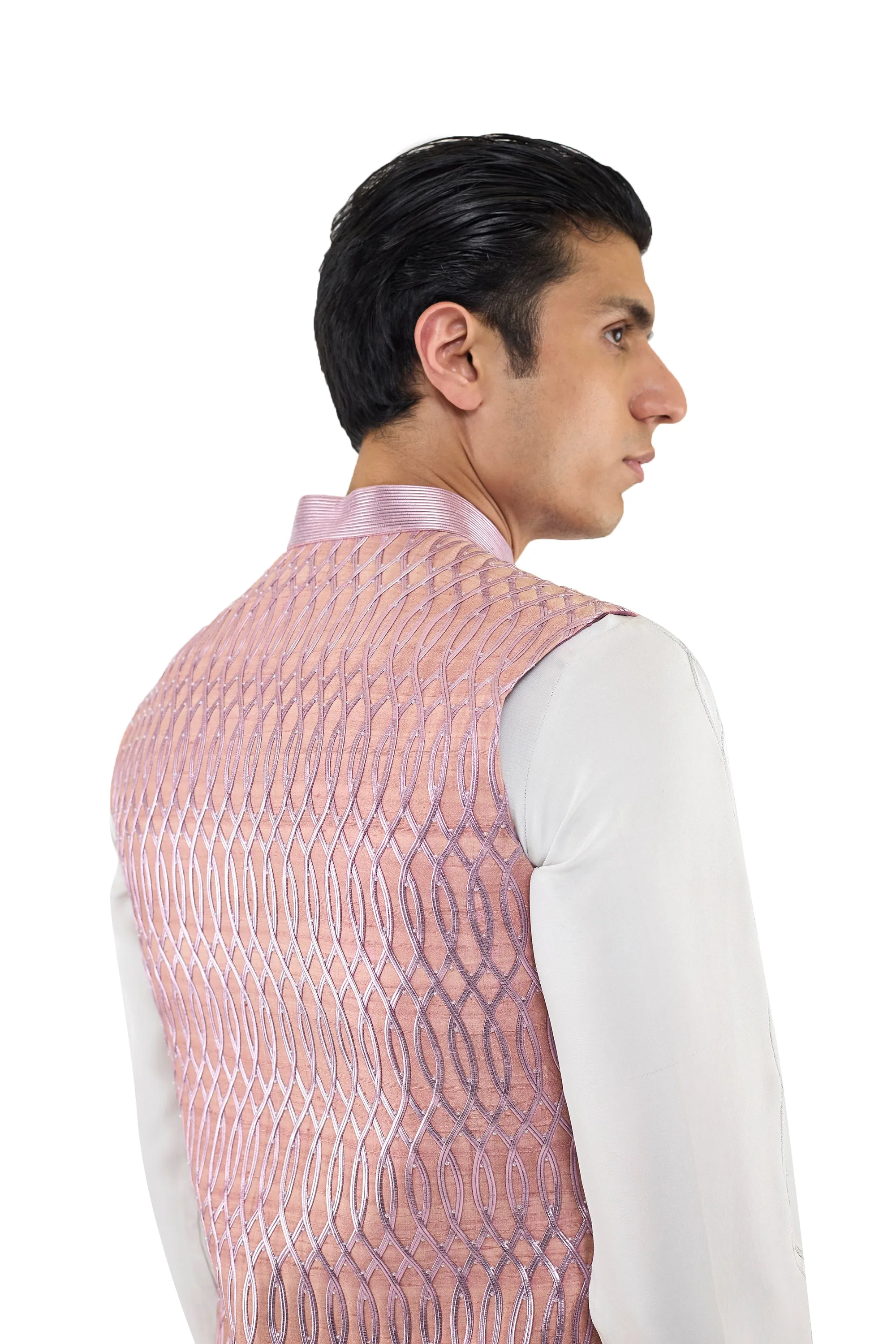 ONION PINK SCULPTED MESH NEHRU JACKET