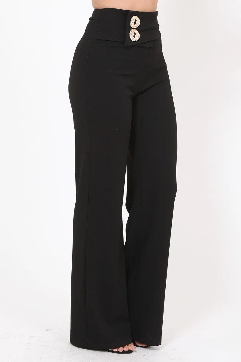 Oversized Button Front Detail Pants