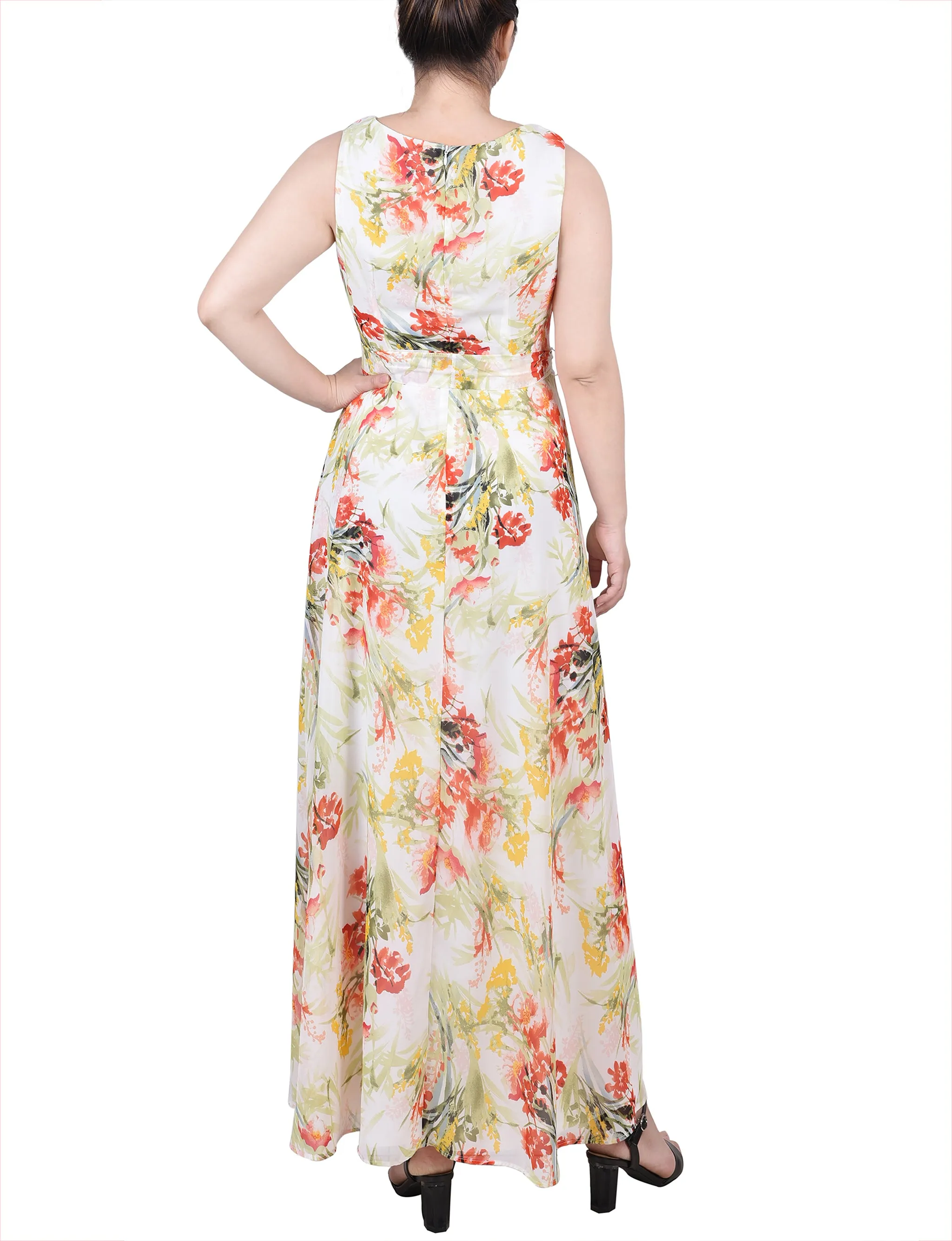 Petite Sleeveless Belted Chiffon Maxi Dress