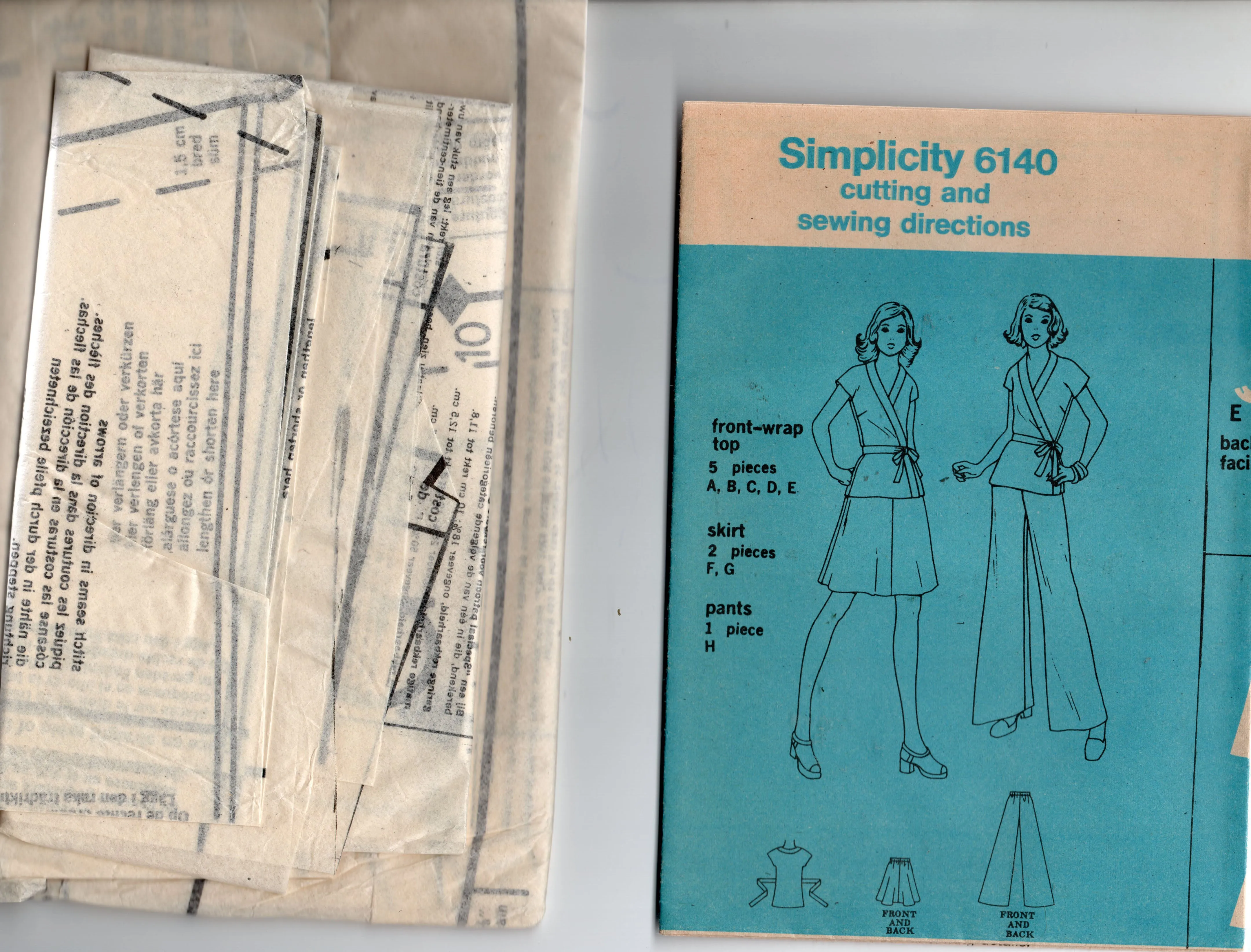 Simplicity 6140 Womens JIFFY Stretch Wrap Kimono Top Skirt & Wide Leg Flared Pants 1970s Vintage Sewing Pattern Size 14 Bust 36 inches