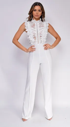 Vanna Crochet Flared Leg Jumpsuit - White