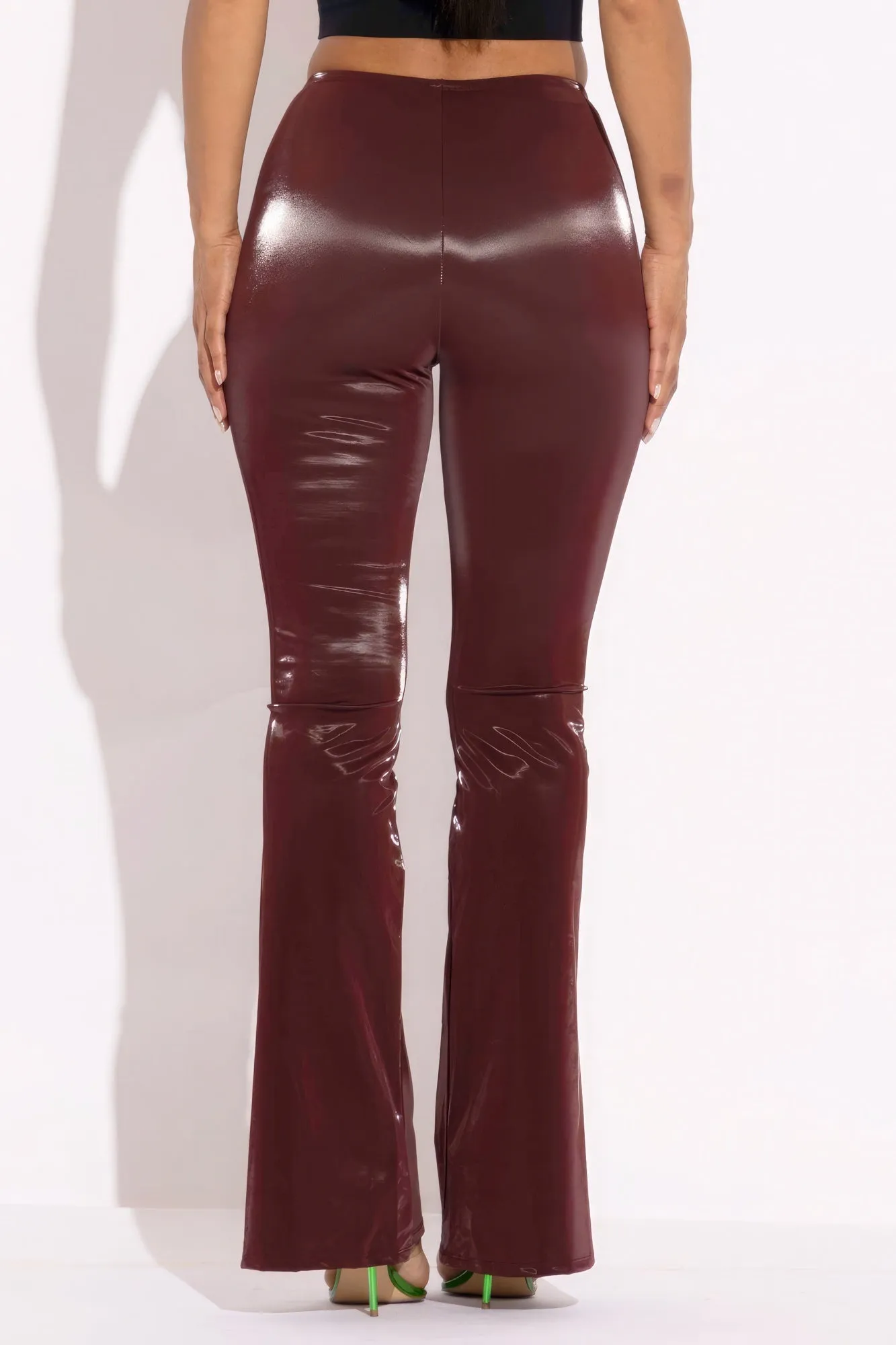 Velvet Pu Flared Pants