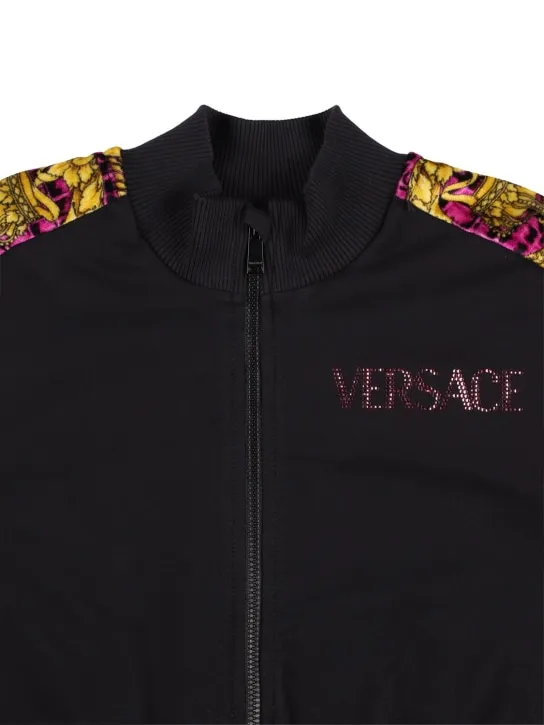 Versace   Embroidered logo crop cotton sweatshirt 