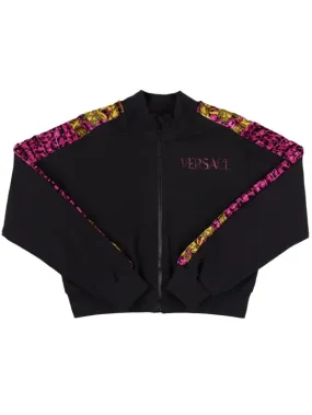 Versace   Embroidered logo crop cotton sweatshirt 