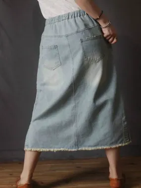 Vintage Loose Embroidery Denim Skirt Ladies Casual Floral Streetwear