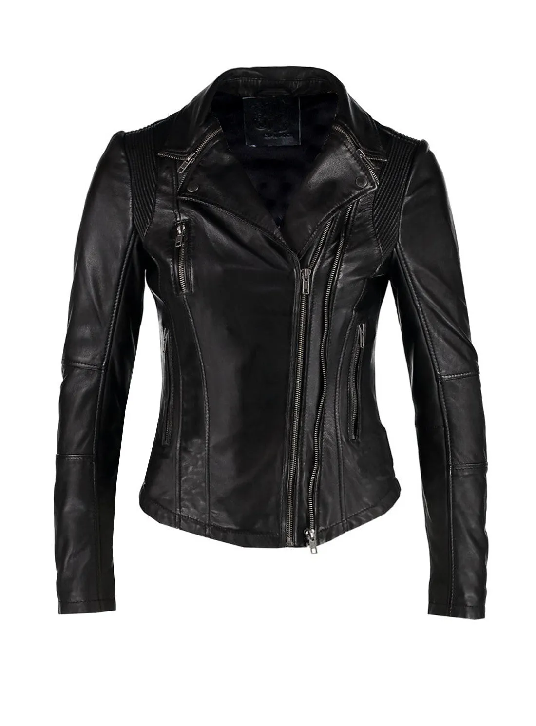 Women Leather Washed Vintage Motorcycle Biker Jacket with Lycra shoulders