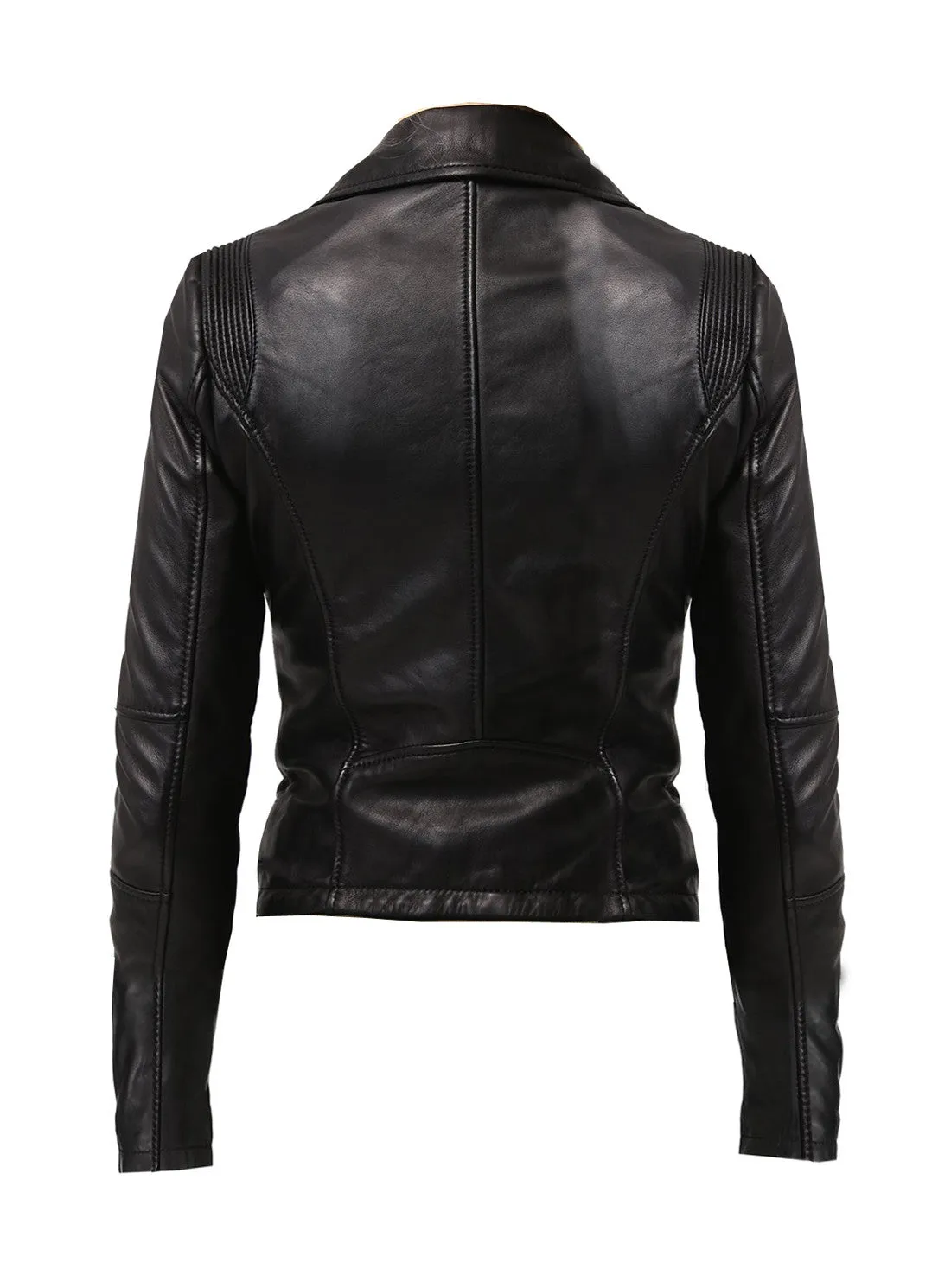 Women Leather Washed Vintage Motorcycle Biker Jacket with Lycra shoulders