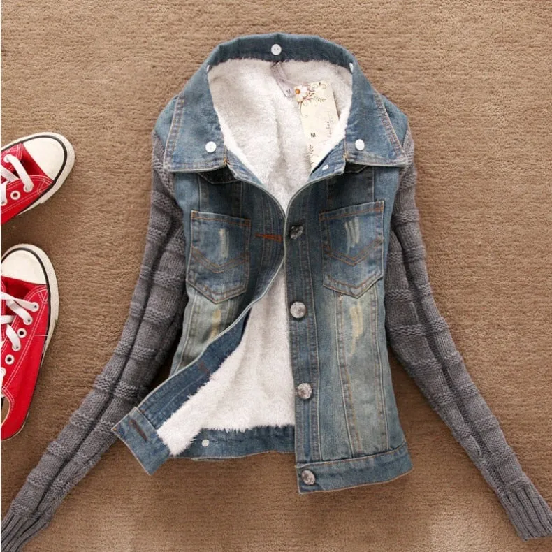 Women Spring Denim Jacket faux fur Coat Casual Clothing Overcoat Tops Female Jeans Coat blue 2019