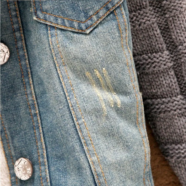 Women Spring Denim Jacket faux fur Coat Casual Clothing Overcoat Tops Female Jeans Coat blue 2019