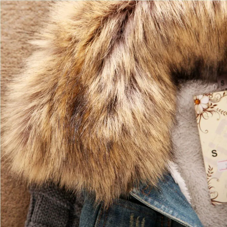 Women Spring Denim Jacket faux fur Coat Casual Clothing Overcoat Tops Female Jeans Coat blue 2019