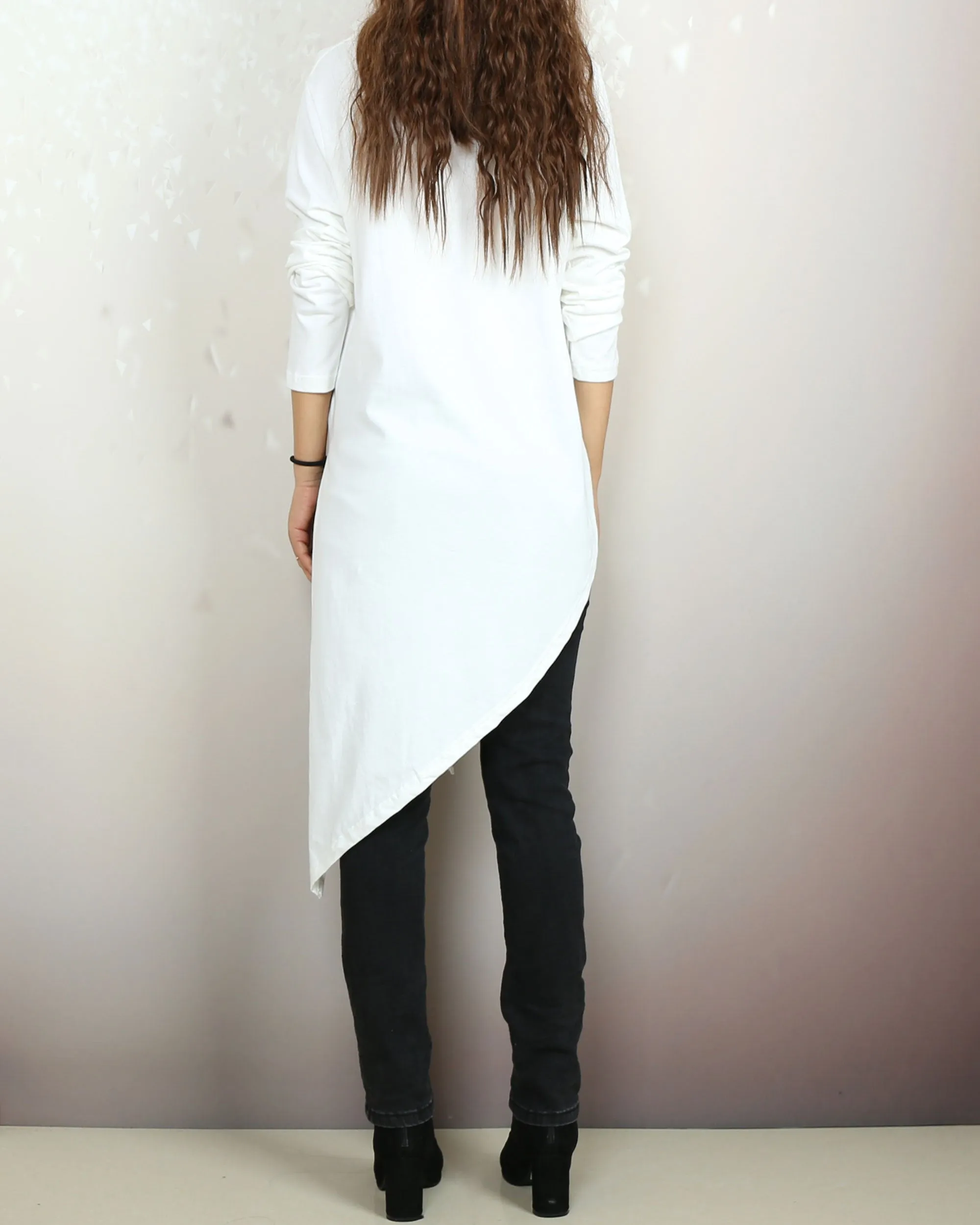 Women's cotton tunic top, asymmetrical t-shirt, oversized tunic dress, casual customized tops, long t-shirt(Y2138)