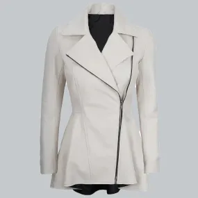 Womens White Leather Peplum Jacket